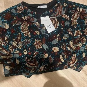 Zara Women's Embroidered Crop Top - Black and Multicolor